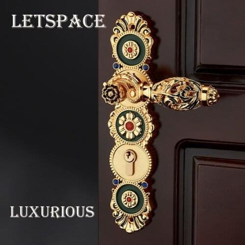 Free Shipping Luxury Copper indoor Mechanical Mute Lock bedroom Handles Exquisite fashion Zinc Alloy Carved door Lock Keys 85mm