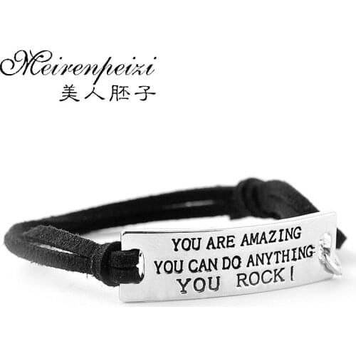 Letter Bracelets For Men Woman Fashion Black Leather Bracelet Jewelry Bracelet for Best Friends Gift Free Shipping