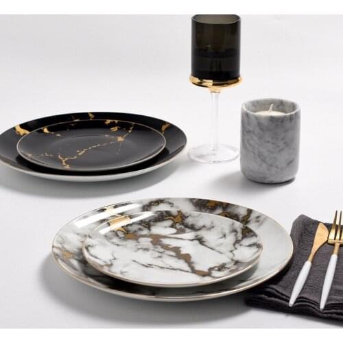 Europe Style Marble Pattern Steak Western Plate Round Hand-Painted Phnom Penh Ceramic Dishes Kitchen Luxury Tableware