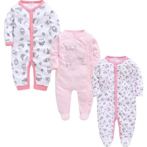 Kavkas Baby Girl Romper 3 pcs/set Summer Autumn Cotton Clothes Long Sleeve Cartoon Printed Girls Newborn Jumpsuit