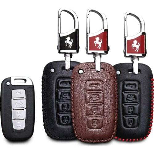 KUKAKEY Leather Car Key Case Fob Cover For KIA K5 Sportage R Sorento Sedona 4 Button Remote Smart Car Key Bag Holder Shell