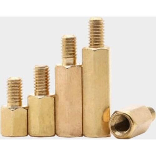 100PCS M2*L+3 L=3-30 Brass Standoff Spacer Male to Female Thread