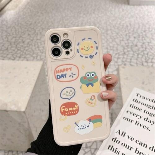 Retro kawaii Funny Clouds rainbow doodle art Phone Case For iPhone 12 11 Pro Max Xr Xs Max 7 8 Plus X 7Plus case Cute Soft Cover