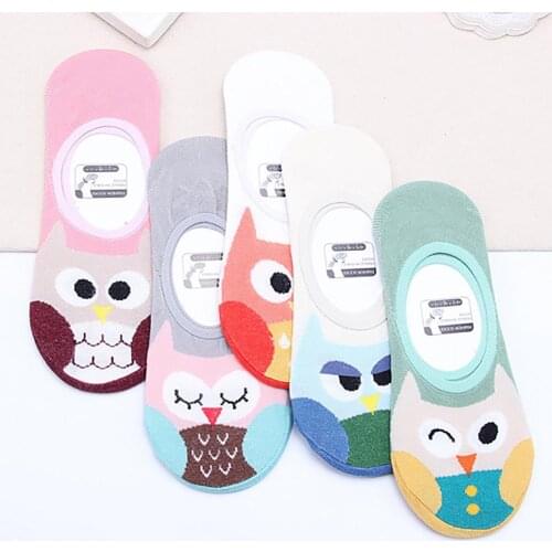 Japaneses Cartoon Owl PatternBoat Socks Invisible Girl Sock Slippers Breathable Cotton No Show Calcetines Women for Gift