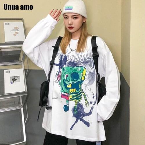 Unua amo Cartoon Print Tshirt Long Sleeve Spring Summer Basic Sunscreen Pullover Tops Streetwear Harajuku Women Tee Shirts