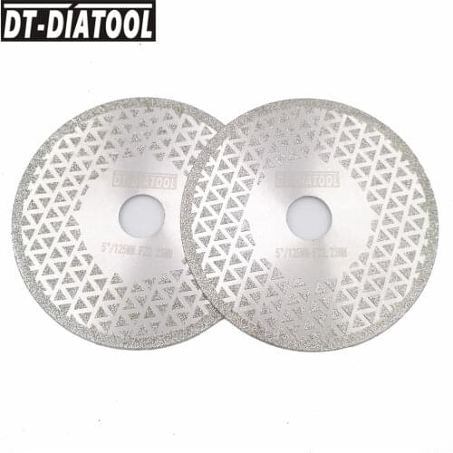 DT-DIATOOL 2pcs 5"/125MM Electroplated Diamond Cutting Grinding Disc Bore 22.23MM Both Side Coated Saw Blade For Granite Marble