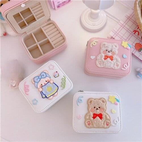 Velvet Jewelry Display Korean Style Earrings Plate Jewelry Box Portable Leather Earrings Ring Multi-function Jewelry Storage Box