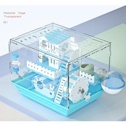 Transparent Hamster Cage Acrylic Cage Small Animal Hedgehogs Rabbit Guinea Pig Double Decker Cage Villa Package Supplies Toy Set
