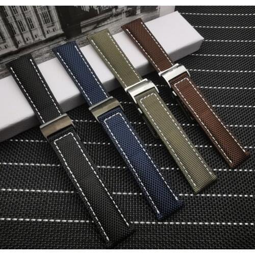 Top quality 22mm Nylon Nylon with leather strap Watchband For Breitling strap for NAVITIMER WORLD Avenger/navitimer strap