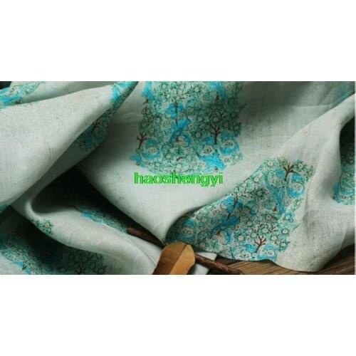 Loose cheongsam dress original printed cotton and linen garment fabric