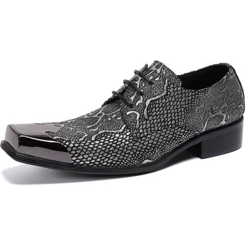 New Summer Casual Mens Classic Fashion Shoes Breathable Metal Square Head Personality Cowhide Leather Mens Shoes