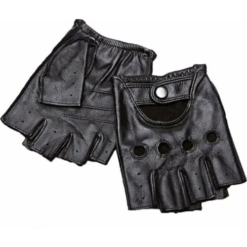 High Quality Goatskin Mans Half Finger Gloves Black Breathable Non-Slip Driving Spring Summer Fitness Gloves Male NAN7-1