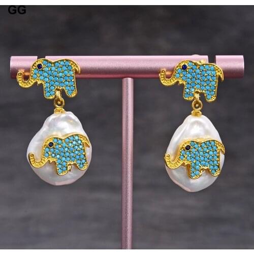 GuaiGuai Jewelry Cultured White Coin Pearl Cz Elephant pave Earrings