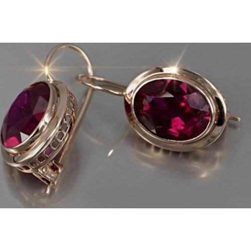 Red Crystal Zircon Stone Round Earrings Drop Earrings Ear Clip For Women Statement Wedding Jewelry Dropshipping