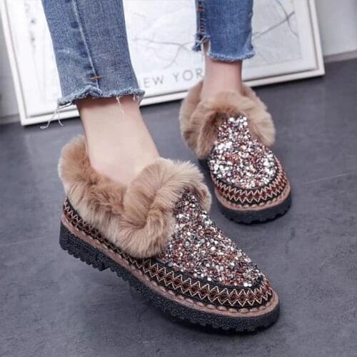 Winter Fur Women Snow Boots Plus Velvet Thick Womens Snow Boots Flat Student Peas Shoes Thick-soled Cotton Flat Boots