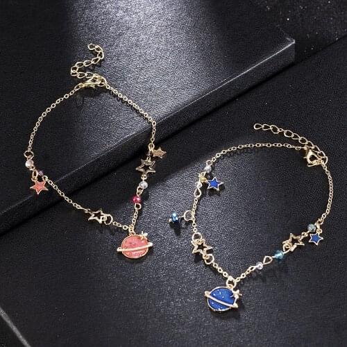 Galaxy Star Starry Sky Bracelet Blue Pink Crystal Charm Romantic Sailor Moon Planet Bracelet Bangle Jewelry Gift for Women Girl