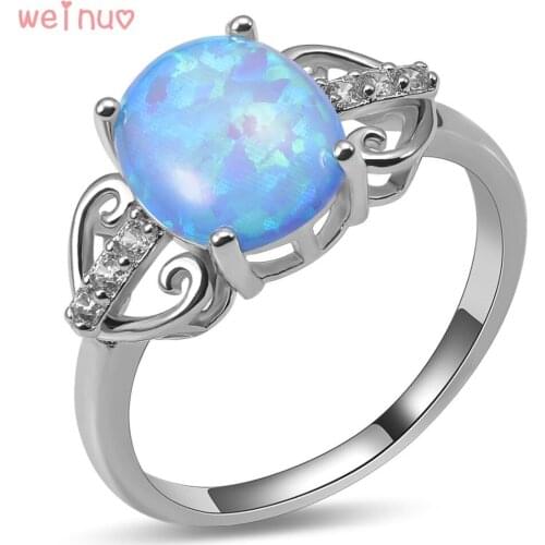 Weinuo Blue Fire Opal White Crystal Ring 925 Sterling Silver Top Quality Fancy Jewelry Wedding Ring Size 5 6 7 8 9 10 A434