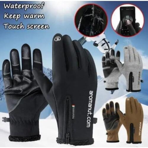 Unisex Winter Warm Gloves Waterproof Touch Screen Gloves Zipper Outdoor Sports Cycling Fluff Warm Riding Polar Villus Glove
