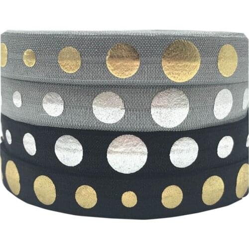 10yards 16mm Gold Silver Larce Pollka Dot Print Fold Over Elastic FOE Webbing Sewing Party Gift Decoration Wholesale