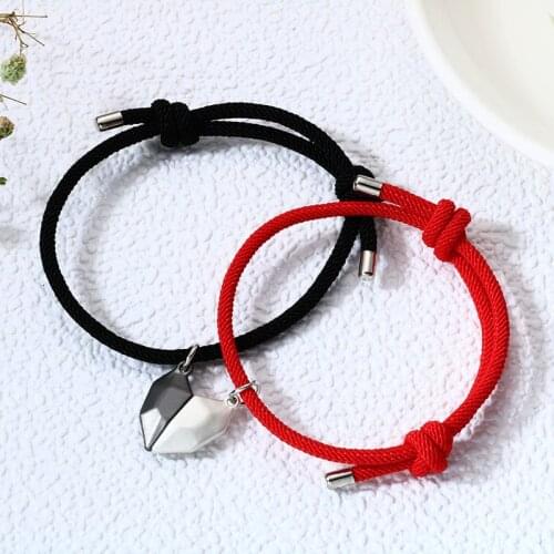 2pcs/Set Couples Charm Magnet Bracelet for Women Men Heart Shaped Bracelets 2021 Valentines Day Gifts