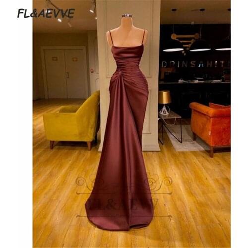 2021 Burgundy Evening Dress Mermaid Spaghetti Straps Sleeveless Lace Up Back Evening Prom Party Gowns
