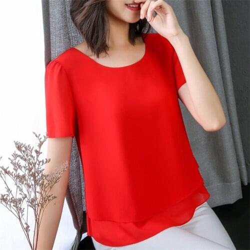 2020 Fashion Women Chiffon Simple Blouse Causal Loose Solid Shirt Plus Size M-6XL 7XL 8XL Short Sleeve Tops Blusas Femininas