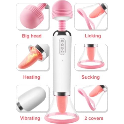 3 in 1 Tongue Licking Sucking Vibrator Clitoris Stimulator Heating Power Magic Wand AV Vibrator Female Masturbator Dildo Sex Toy