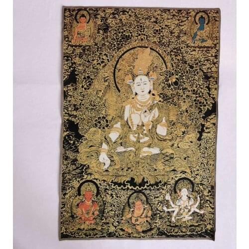 36" Tibet Tibetan Cloth Silk White Tara Goddess Guanyin Kwan-yin Tangka Thangka