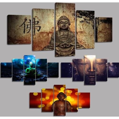 Canvas Paintings Wall Art 5 Pieces Buddhism Sitting Meditation Posters HD Prints Picture No Frame Modular Home Decor Living Room