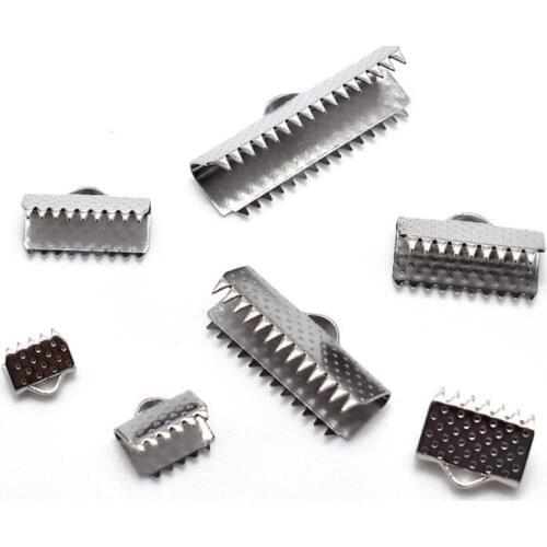 50pcs Stainless steel Crimp End Bead Buckle Tip Clasp Cord Flat Cover clasps Diy Necklace Bracelet Connectors For Jewelry Making
