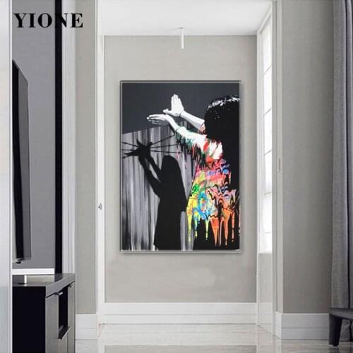 Abstract Funny Children Street Colorful Graffiti Art Paintings Black and White Shadow Earth Canvas Pictures Wall Posters Prints