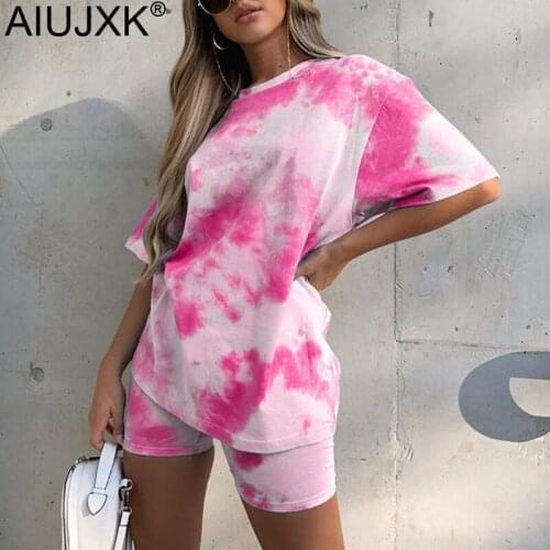 AIUJXK Summer Tie Dye Set Women 2020 New Loose Two Piece Outfits Streetwear Casual Sport Top And Pants Woman 2 Pieces Tracksuit