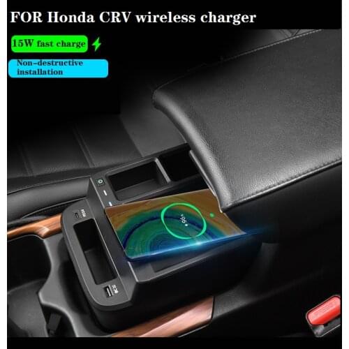 FOR Honda CRV 2017 2018 2019 2020 2021 15W CAR QI wireless charging phone charger fast charging case armrest phone holder