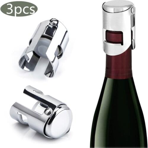 Behogar 3pcs Reusable Stainless Steel Wine Bottle Stopper with Silicone Sealing Plug for Champagne Sparkling Wine Silver cap