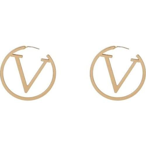 Stainless Steel Gold Letter V Big Hoop Earrings Women Jewelry Grace Minimalism Initial Earrings Jewelry Gift For Him