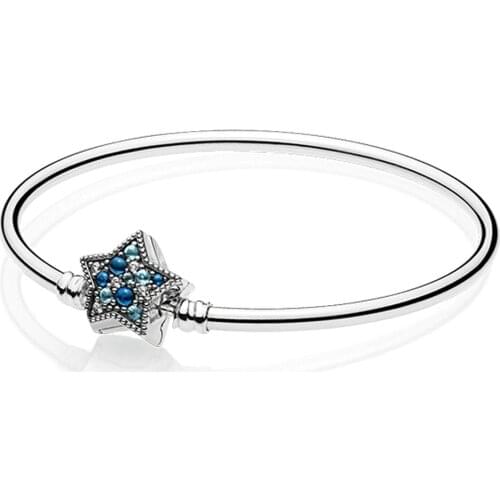 925 Sterling Silver Bracelet Blue Star Clasp Snake Chain pandora Bracelets Bangle Fit Women Bead Charm Diy Europe Jewelry