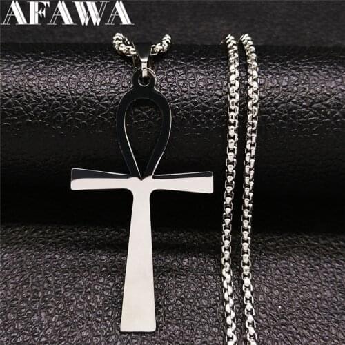 Egyptian Cross Stainless Steel Statement Necklace Women/Men Silver Color Necklace Jewelry cadenas de acero inoxidab NXS02