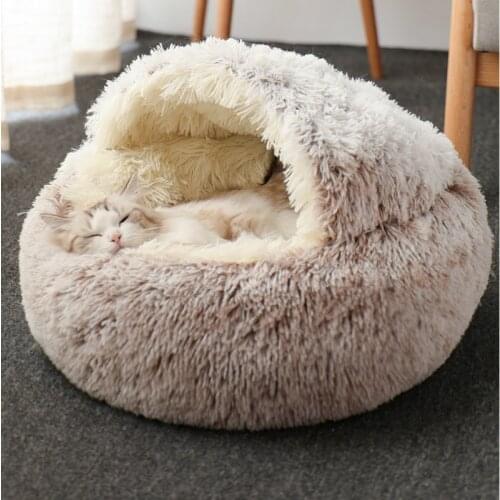 Dual-use Soft Warm Round Pet Nest Cat Winter Warm Semi Closed Cat Nest Cat Bed Pet Bed Dog Kennel Cat House Pet Beds for Dogs