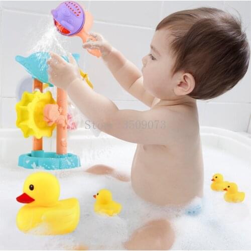 Bath Toys Yellow Duckling Waterwheel Elephant Wheel Type Dabbling Toys For Baby Bathroom Swimming Water Game Toys for Children