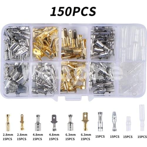 150PCS Insulated Male Female 2.8/4.8/6.3mm Spade Crimp Wire Connector Electrical with 4.0mm Bullet Crimp Wire Terminals Kit