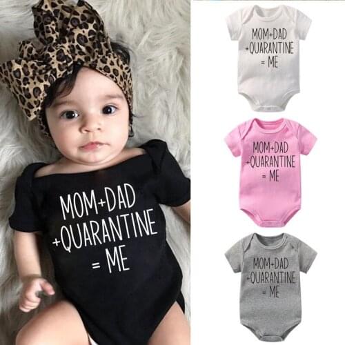 MOM+DAD-QUARANTINE=ME Printed Newborn Boys Girls Romper Cute Baby Jumpsuit Unisex Kids Toddler Bodysuit Cotton Clothes 5289