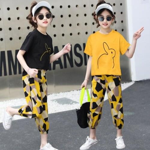 IENENS Girl Clothes Sets Summer Casual Outfits Child Short Sleeve Tees + Pants Kids Cotton Clothing Suits 4 5 6 7 8 9 10 Years