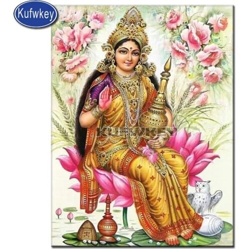 Lakshmi,Hindu Goddess of Fortune 3d painting diamond full square round diamond painting mosaic India god rose diamond embroider