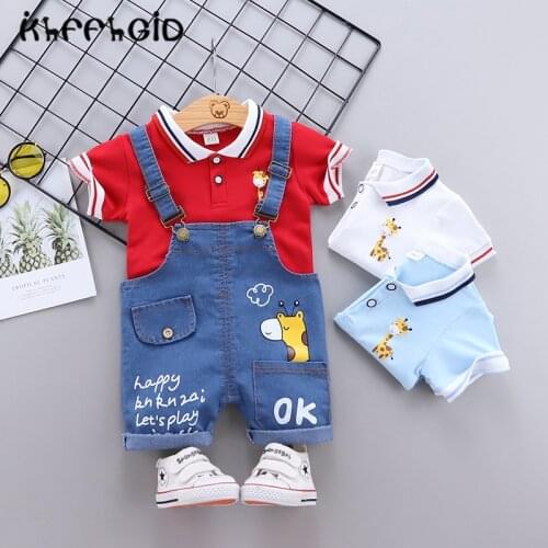 2021 summer new boys' short sleeve suit short sleeve polo shirt + suspenders girls' short sleeve suit boys' Cotton Short Sleeve