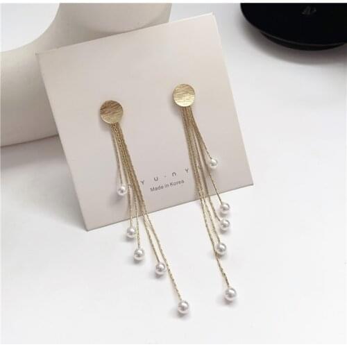 Sweet Girl Earrings Temperament Net Red French Long Tassel Pearl Earrings 2020 New Womens Earrings Wholesale Hypoallergenic