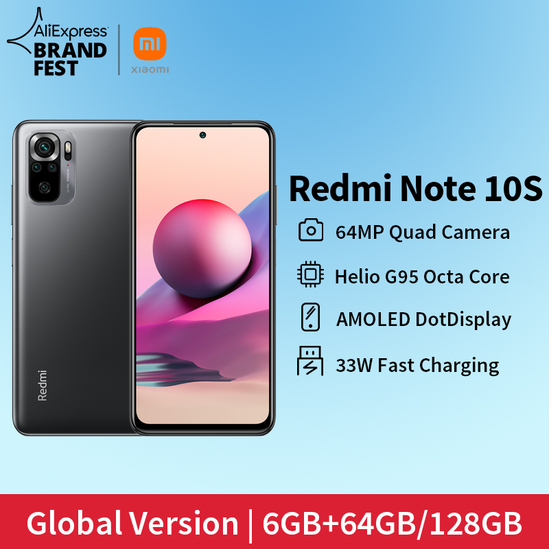 [World Premiere In Stock] Xiaomi Redmi Note 10S Global Version Smartphone 64MP Camera Helio G95 5000mAh 33W AMOLED DotDisplay