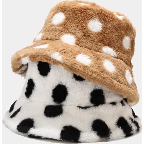 Fashion Winter Warm Dot Bucket Hat Soft Fur Bob Caps Outdoor Windproof Hip Hop Gorros Fall Panama Cap Fishing Boonie Hat