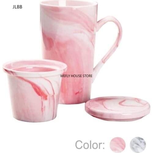 Marble Ceramic Tea Cup Infuser and Lid,Coffee Mug, Grey Marble Cup for Women, Girl, Wife, Mom, Grandma, Sister, Girlfriend Men