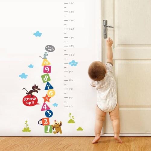 Cartoon Animals Number Grow Up Height Ruler Kidergarten Wall Stickers For Kids Room Bedroom Home Decor Diy Mural Art Poster