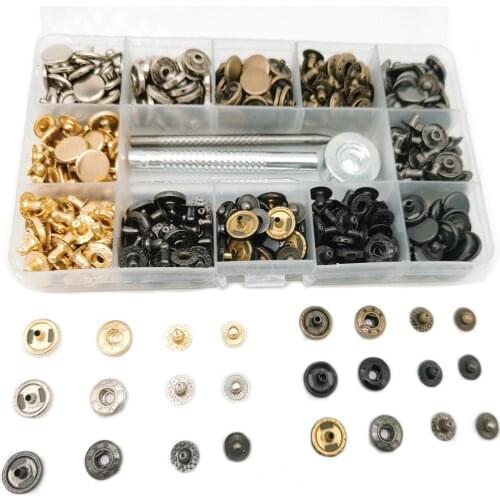 Leather Snap Fasteners Kit 9.5-12.5mm Metal Button Snaps Press Studs with Installation Tool for Clothing Craft Bag Shoes Collar